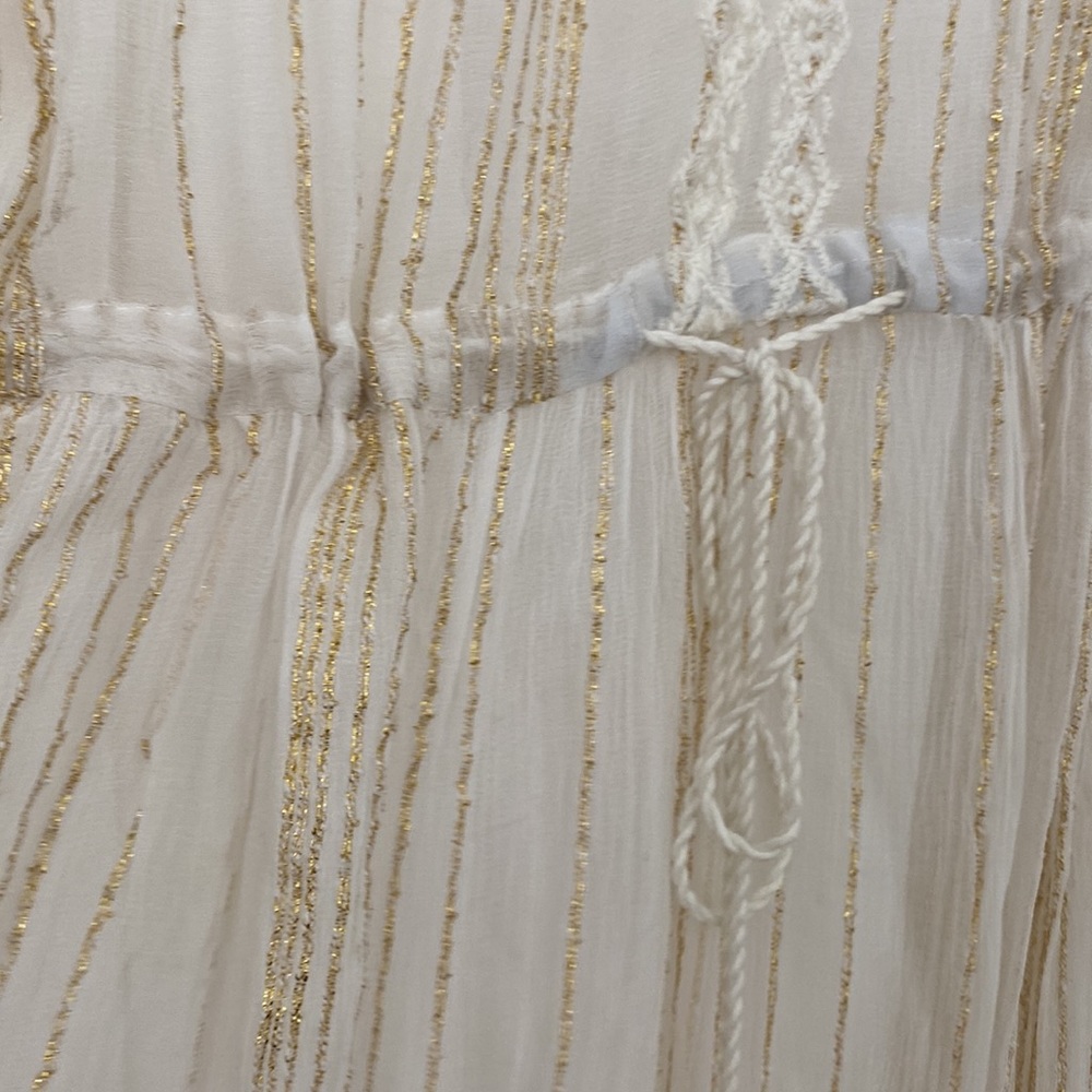 NWT Lisa Robertson Sheer White Boho Style MAXI Dress Size L w/gold threading - Picture 3 of 10